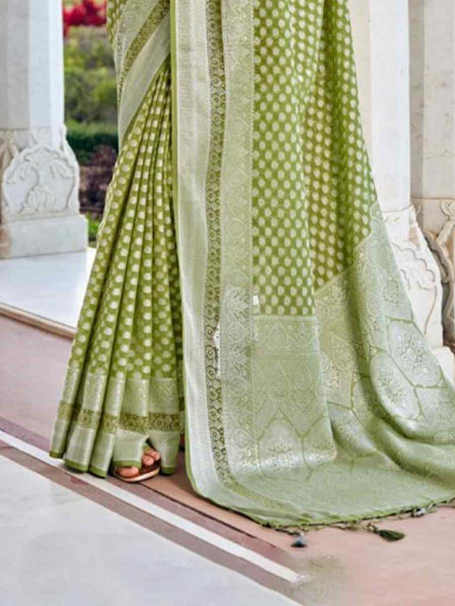 Green Georgette Handwoven Zari Bridal Reception Festival Wedding Fancy Heavy Border Saree