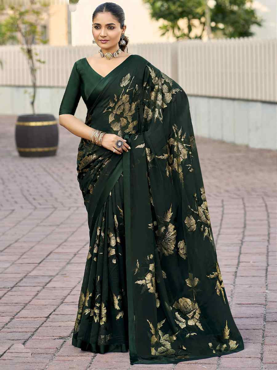 Green Georgette Printed Casual Reception Festival Wedding Fancy Heavy Border Saree