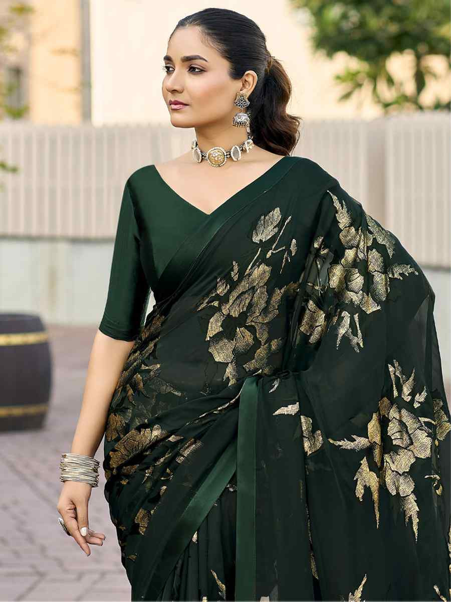 Green Georgette Printed Casual Reception Festival Wedding Fancy Heavy Border Saree