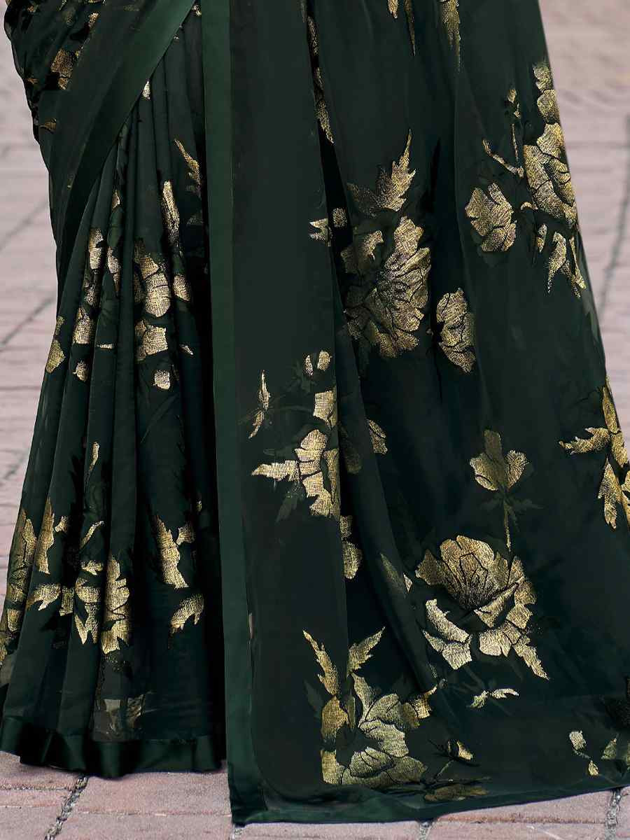 Green Georgette Printed Casual Reception Festival Wedding Fancy Heavy Border Saree