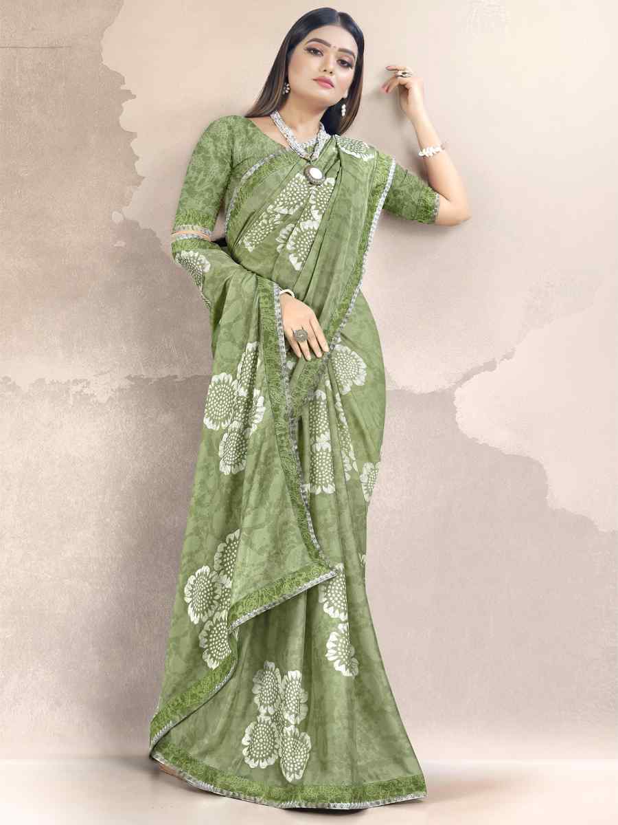 Green Georgette Printed Festival Casual Contemporary Saree