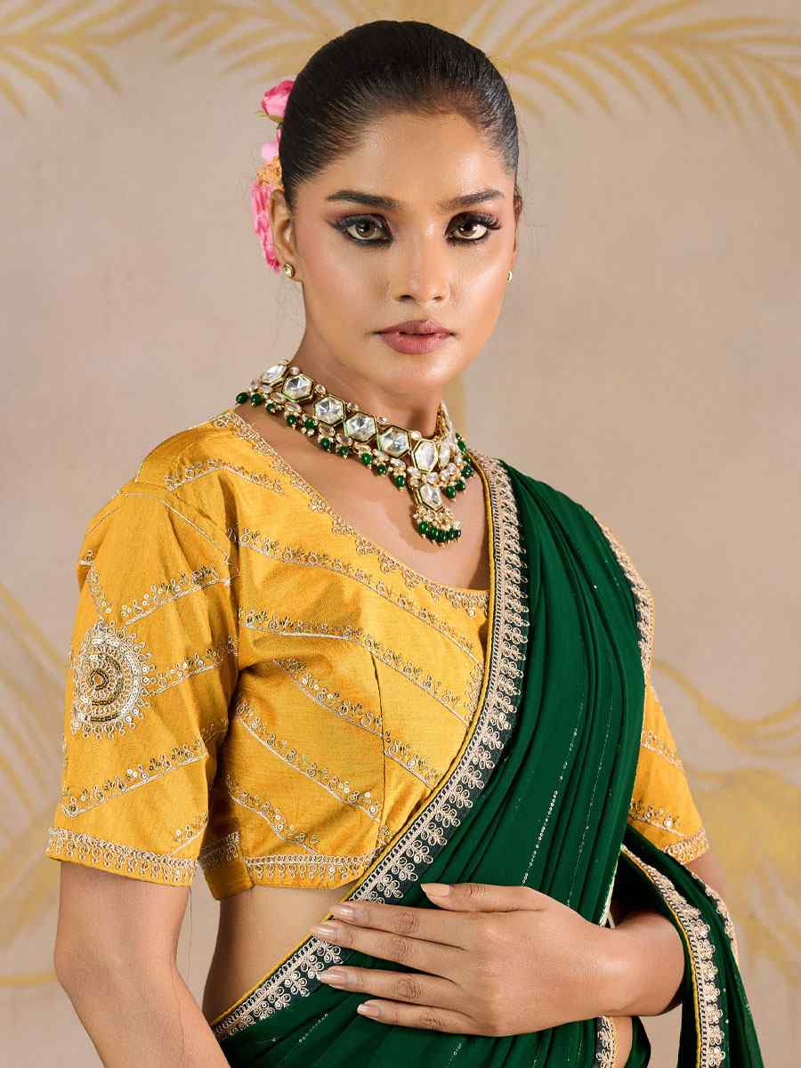 Green Georgette Sequins Embroidery Party Reception Festival Wedding Fancy Classic Style Sarees