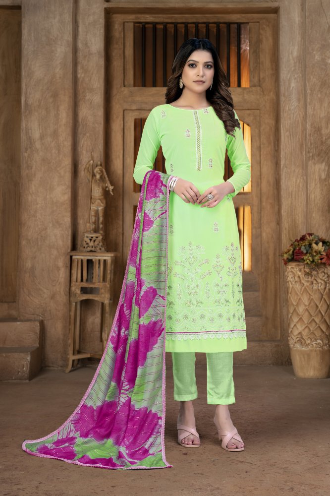 Green Georgette Sequins Party Festival Pant Salwar Kameez