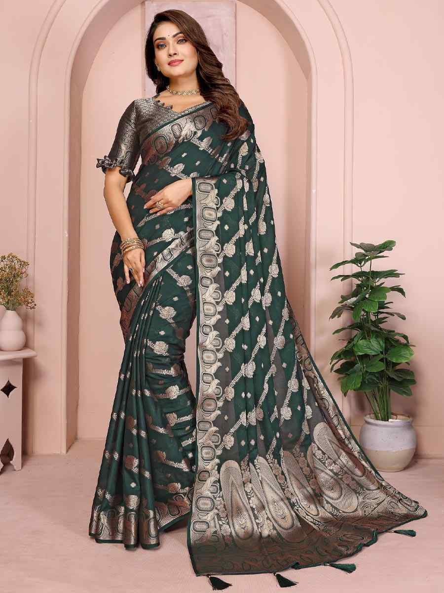 Green Georgette Silk Handwoven Festival Wedding Fancy Heavy Border Saree