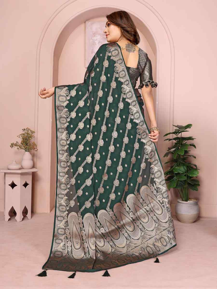 Green Georgette Silk Handwoven Festival Wedding Fancy Heavy Border Saree