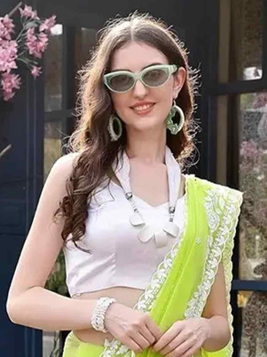 Green Georgette Solid Festival Wedding Fancy Heavy Border Saree