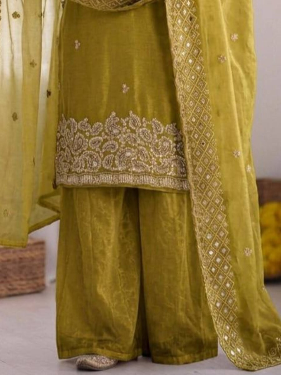 Green Gmy Choo Silk Embroidery Sequins Zari Wedding Party Festival Casual Palazzo Pant Salwar Kameez