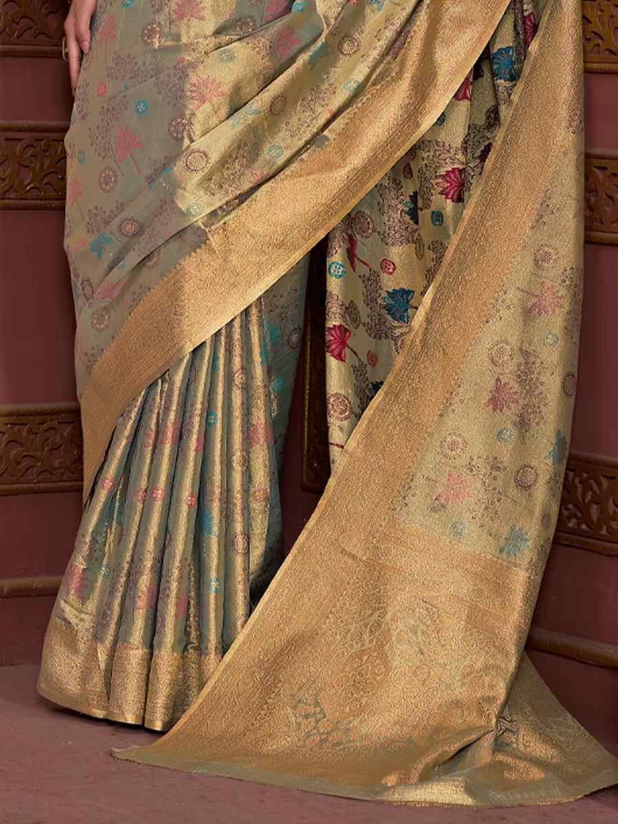 Green Golden Tissue Silk Handwoven Festival Wedding Fancy Heavy Border Saree