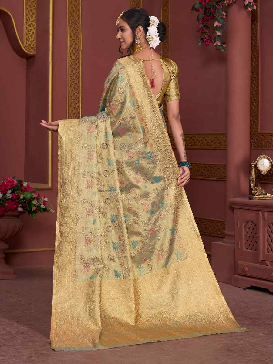 Green Golden Tissue Silk Handwoven Festival Wedding Fancy Heavy Border Saree