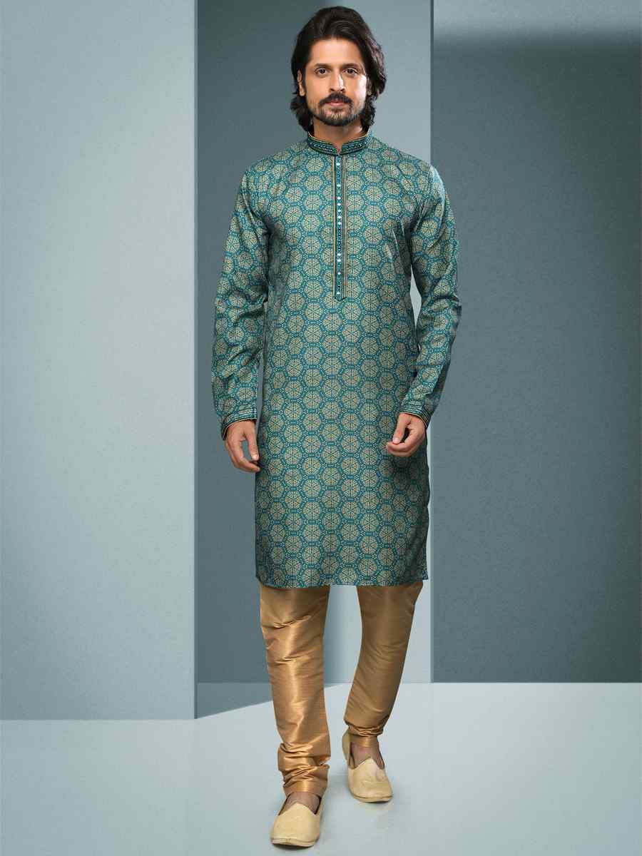 Green Hand Loomed In Rich Yarns Of Cotton Printed Festival Kurta