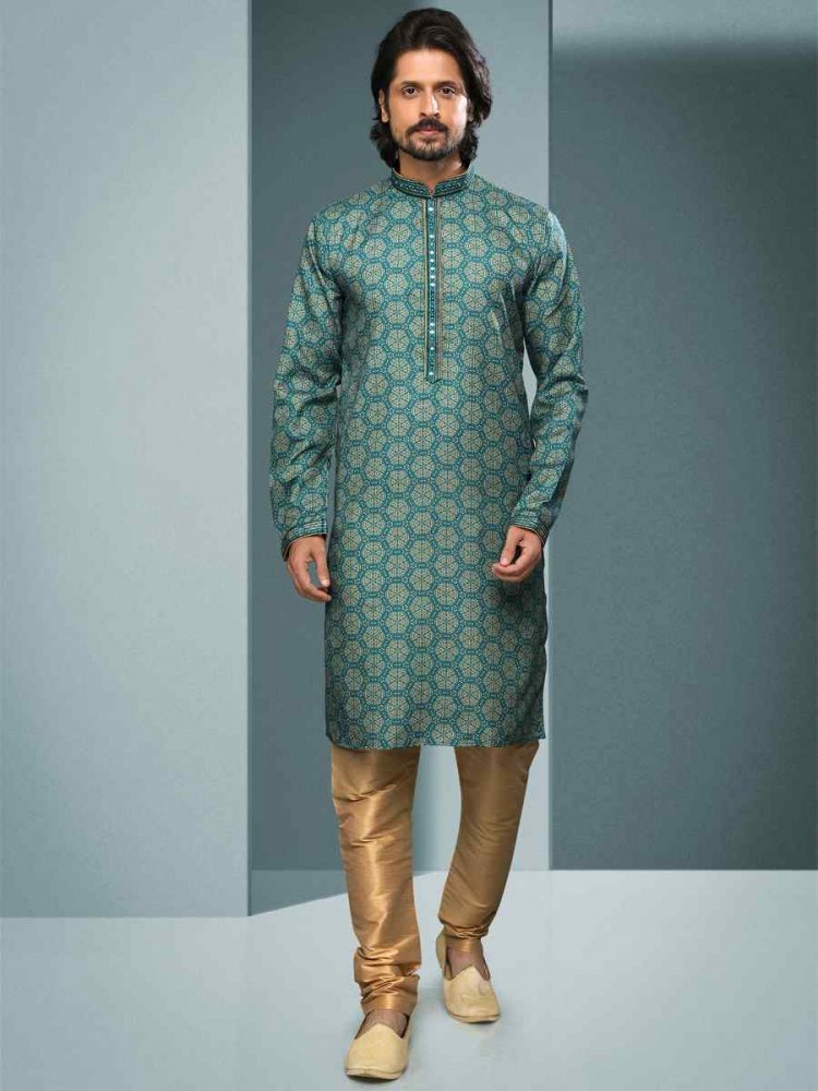 Green Hand Loomed In Rich Yarns Of Cotton Printed Festival Kurta