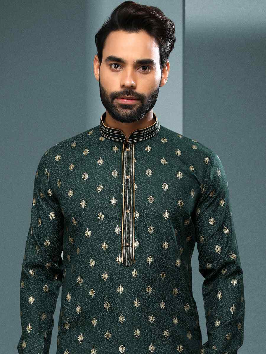 Green Hand Loomed In Rich Yarns Of Cotton Printed Festival Kurta