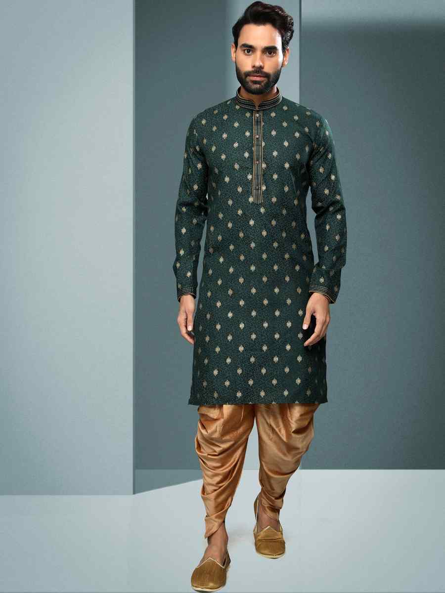 Green Hand Loomed In Rich Yarns Of Cotton Printed Festival Kurta
