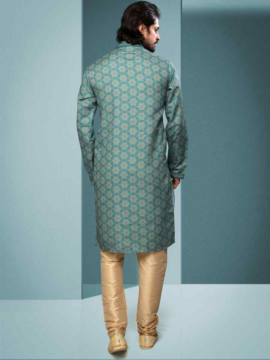 Green Hand Loomed In Rich Yarns Of Cotton Printed Festival Kurta