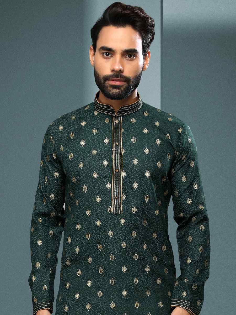 Green Hand Loomed In Rich Yarns Of Cotton Printed Festival Kurta