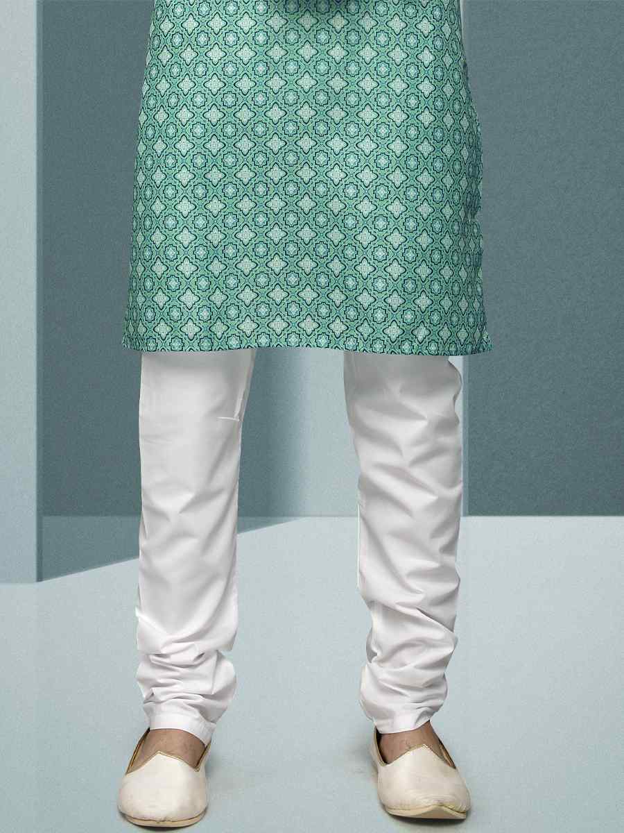 Green Hand Loomed In Rich Yarns Of Cotton Printed Festival Kurta