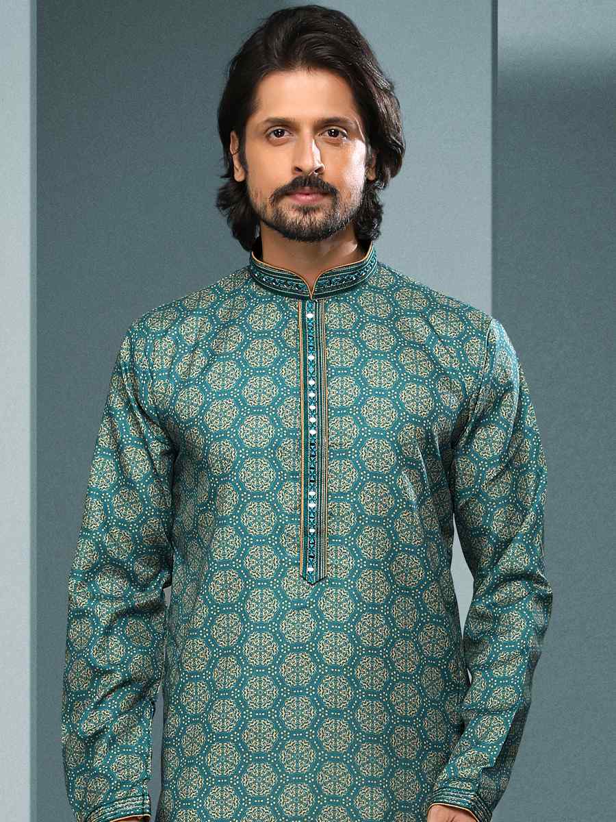 Green Hand Loomed In Rich Yarns Of Cotton Printed Festival Kurta