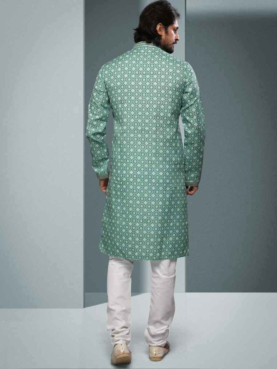 Green Hand Loomed In Rich Yarns Of Cotton Printed Festival Kurta