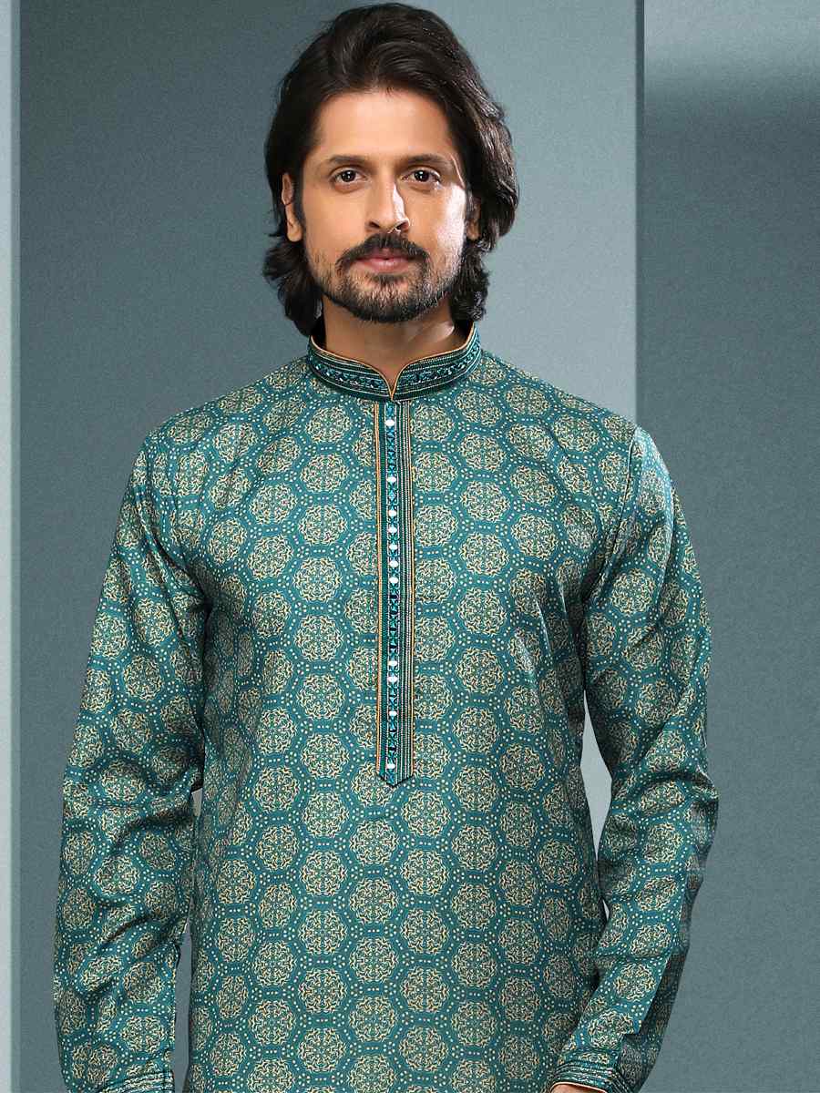 Green Hand Loomed In Rich Yarns Of Cotton Printed Festival Kurta