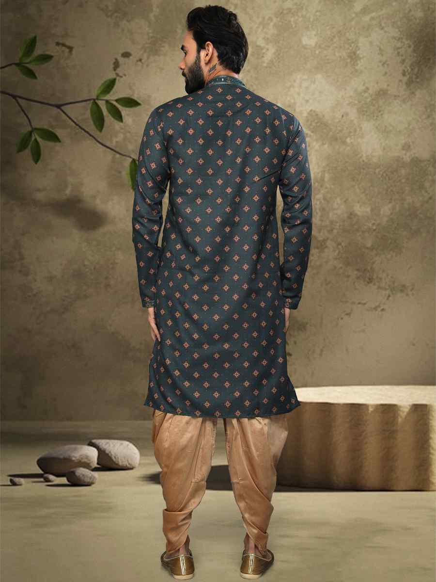 Green Hand Loomed In Rich Yarns Of Cotton Printed Festival Party Kurta