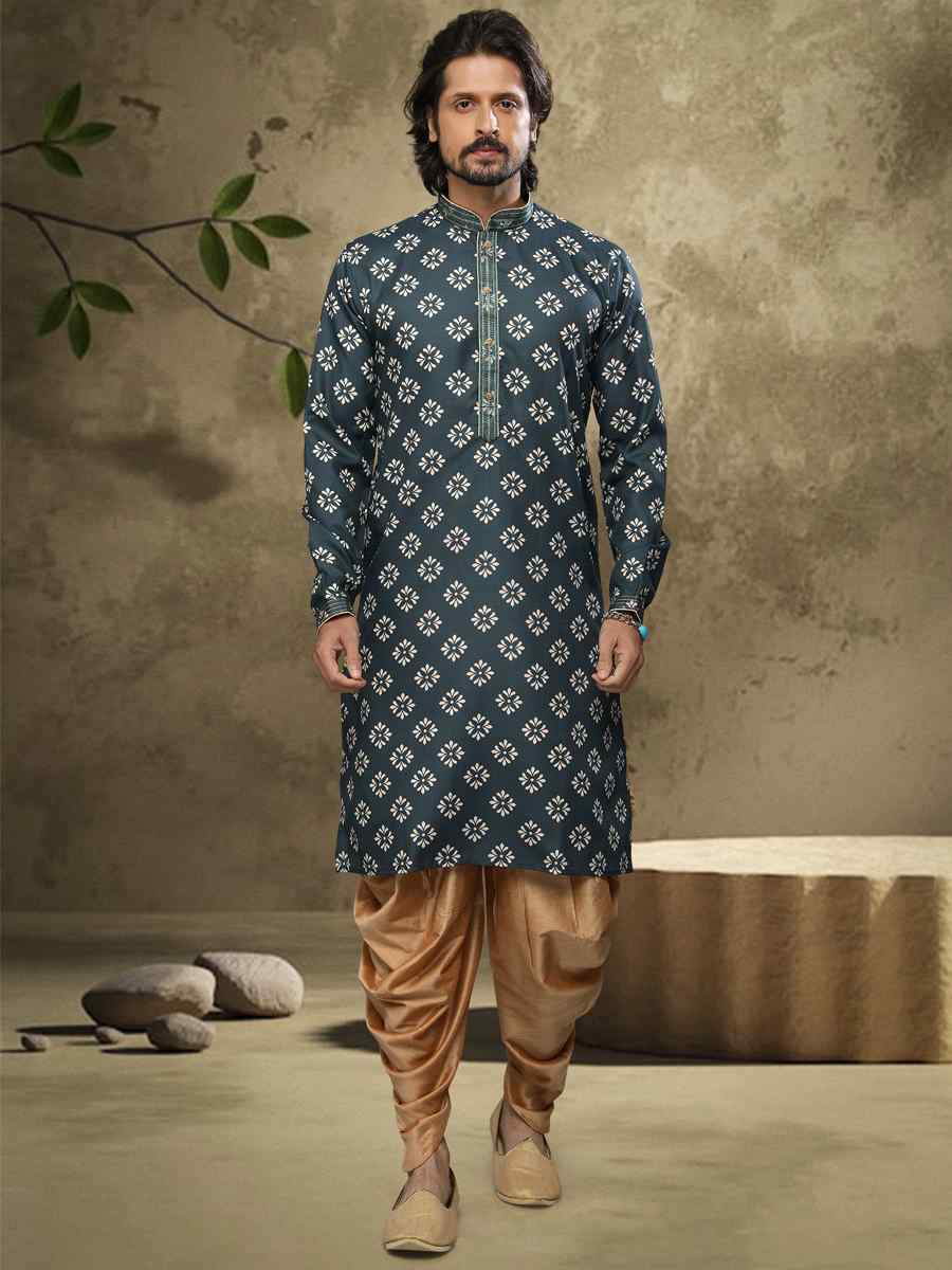 Green Hand Loomed In Rich Yarns Of Cotton Printed Festival Party Kurta