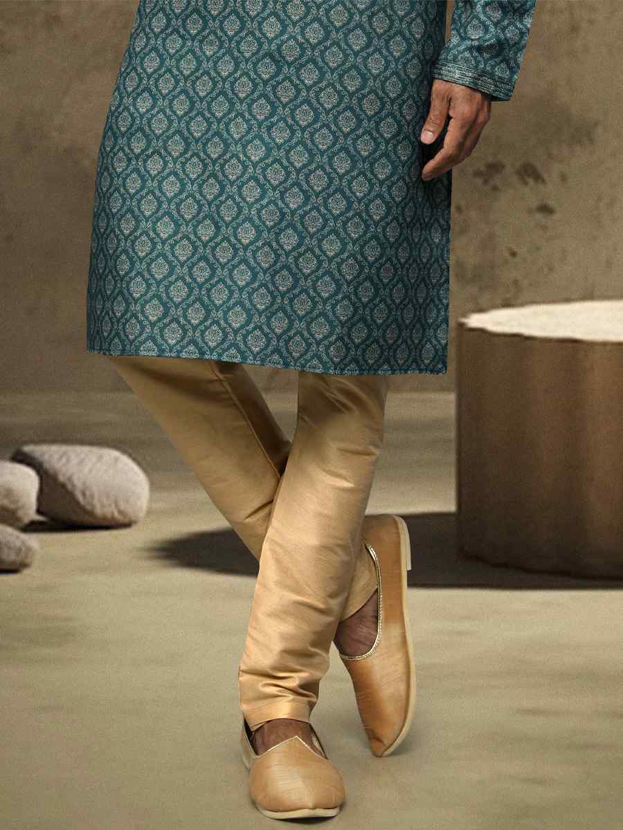 Green Hand Loomed In Rich Yarns Of Cotton Printed Festival Party Kurta