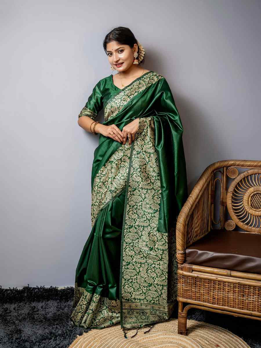 Green Handloom Raw Silk Handwoven Casual Reception Festival Wedding Fancy Classic Style Sarees
