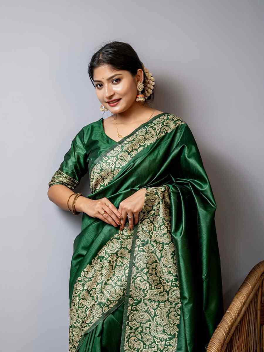 Green Handloom Raw Silk Handwoven Casual Reception Festival Wedding Fancy Classic Style Sarees