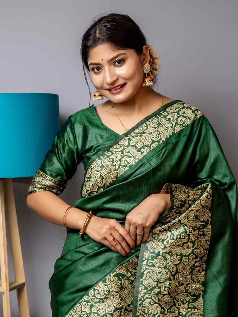 Green Handloom Raw Silk Handwoven Casual Reception Festival Wedding Fancy Classic Style Sarees