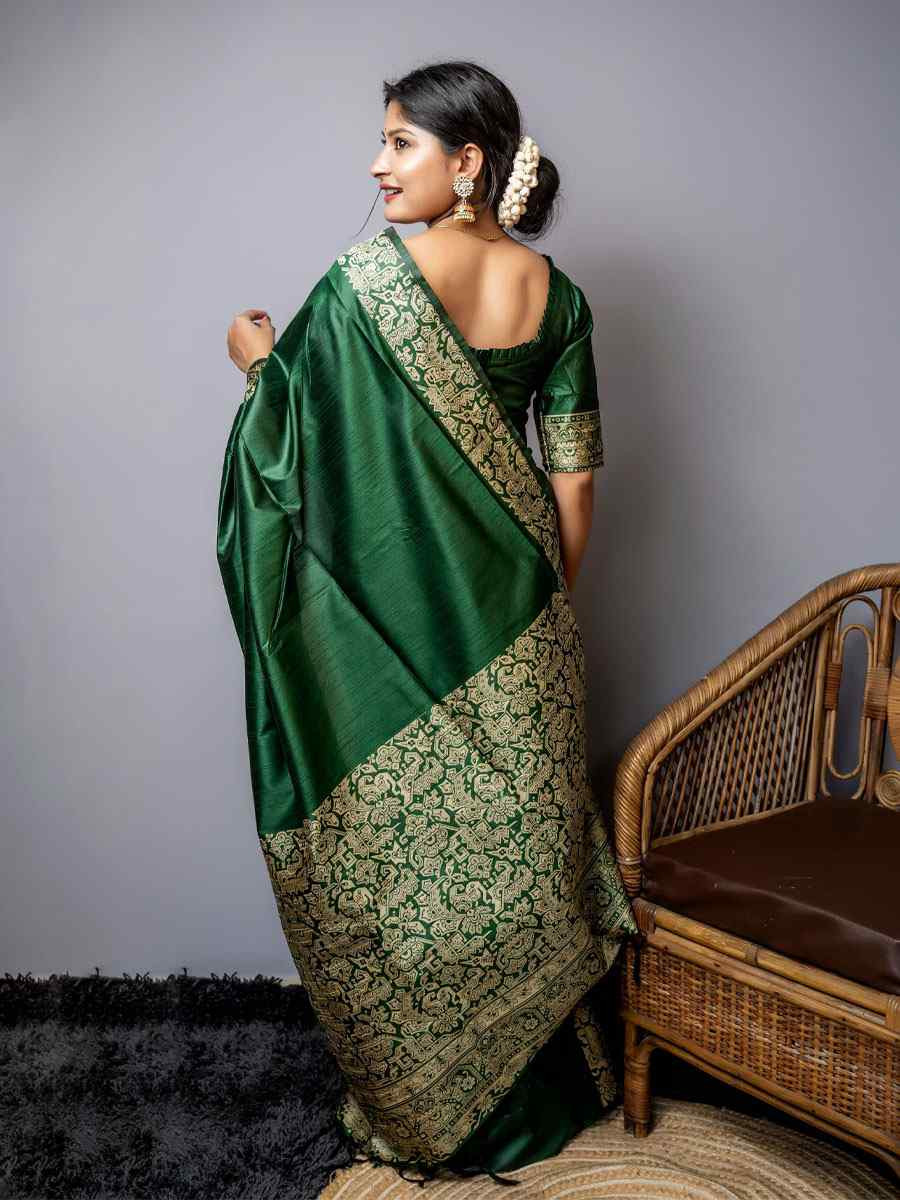 Green Handloom Raw Silk Handwoven Casual Reception Festival Wedding Fancy Classic Style Sarees