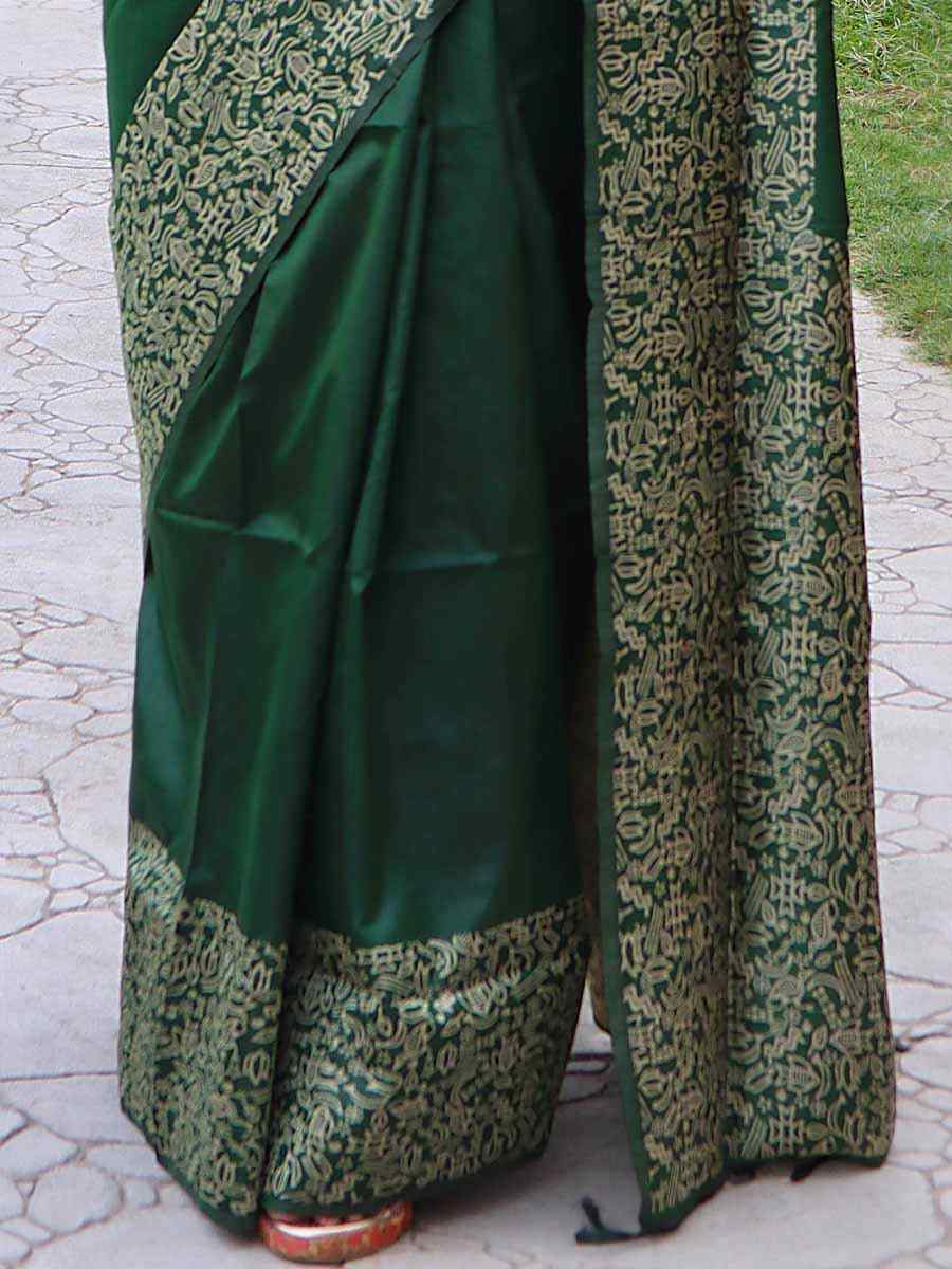 Green Handloom Raw Silk Handwoven Wedding Festival Heavy Border Saree