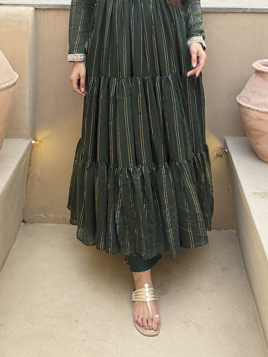 Green Heavy Brocade Embroidery Sequins Wedding Party Festival Casual Ready Anarkali Pant Salwar Kameez
