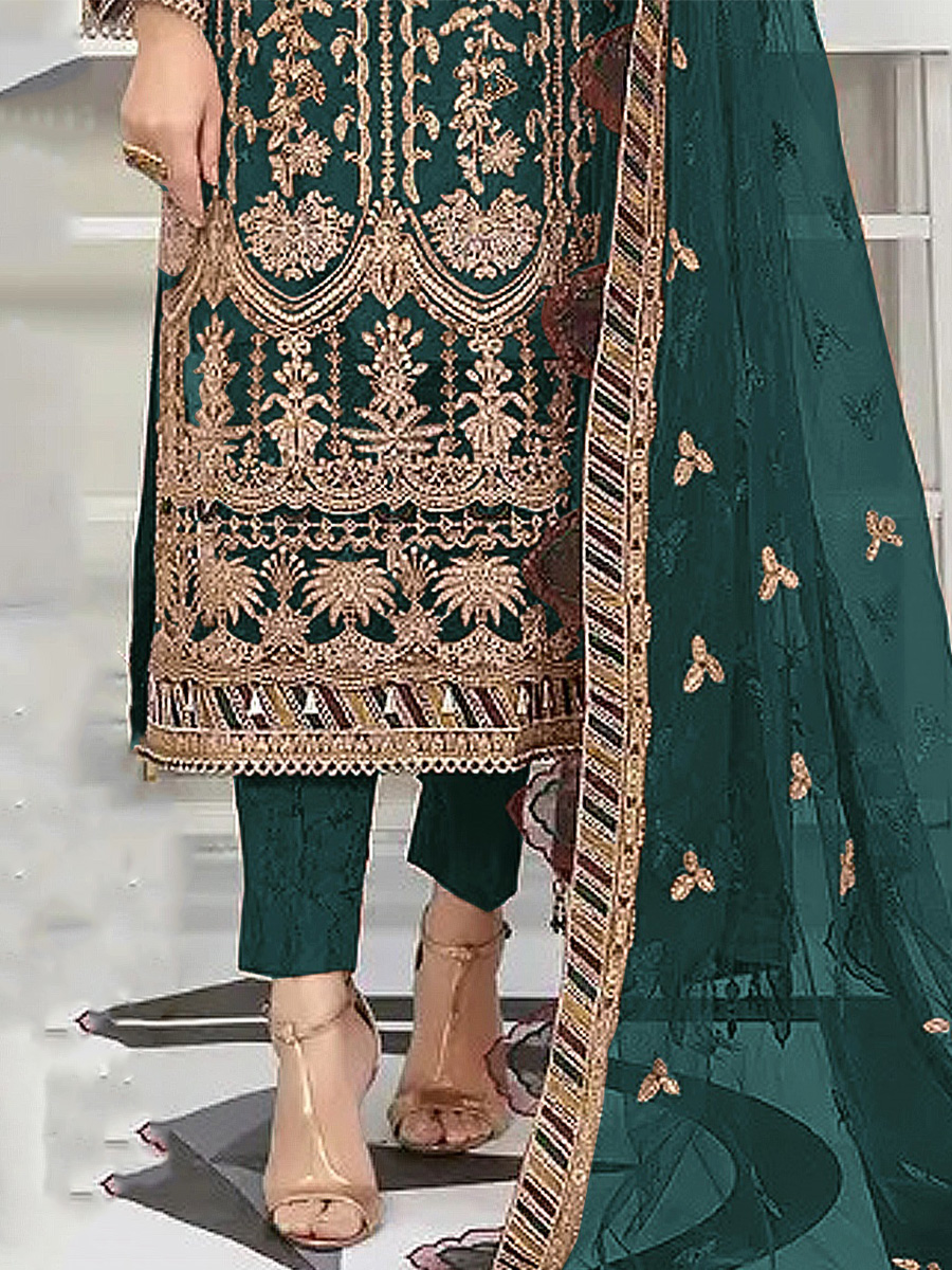 Green Heavy Butterfly Net Embroidered Festival Party Pant Salwar Kameez