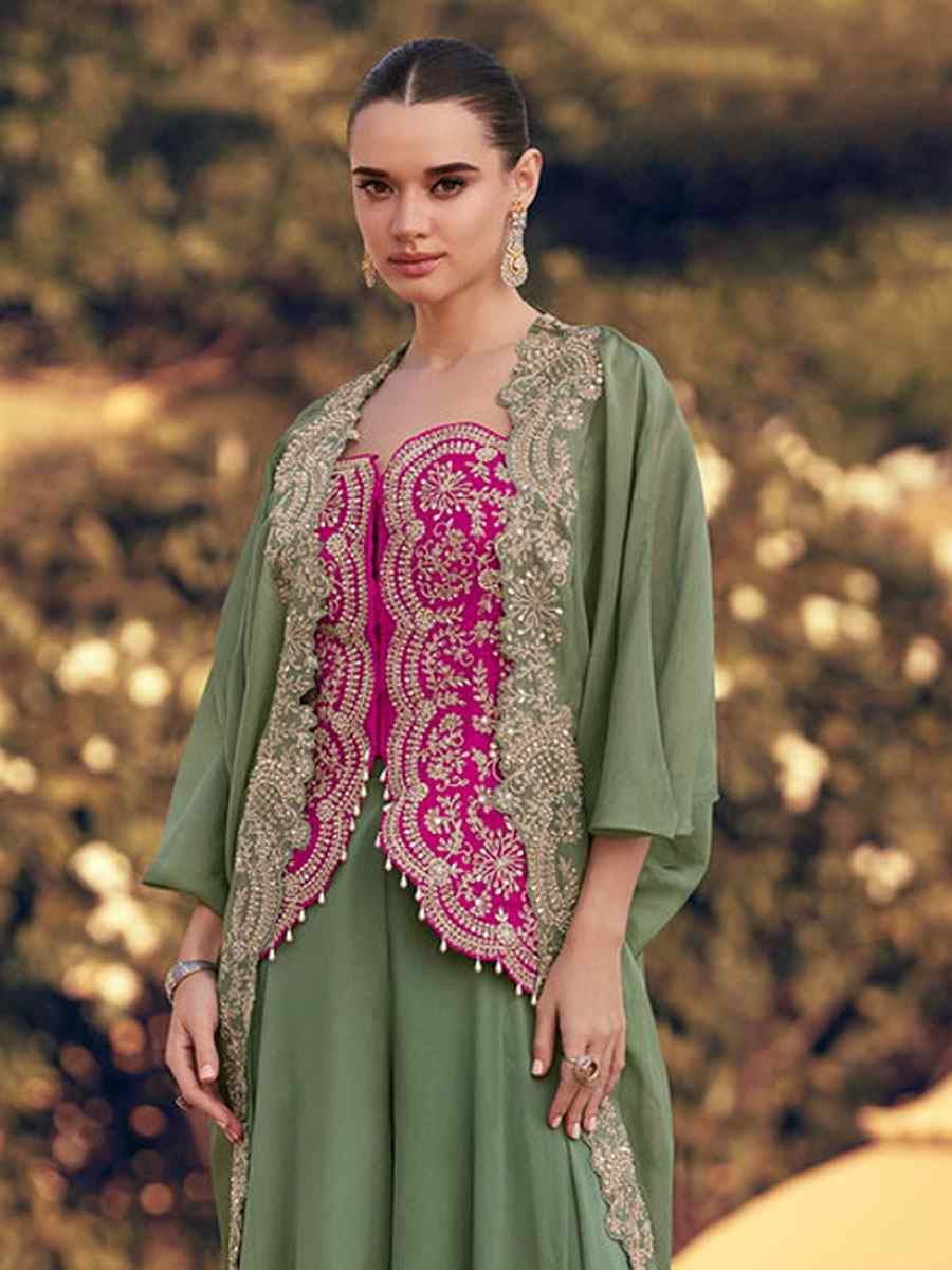 Green Heavy Chinon Embroidered Festival Casual Kurti Bottom Women Wear