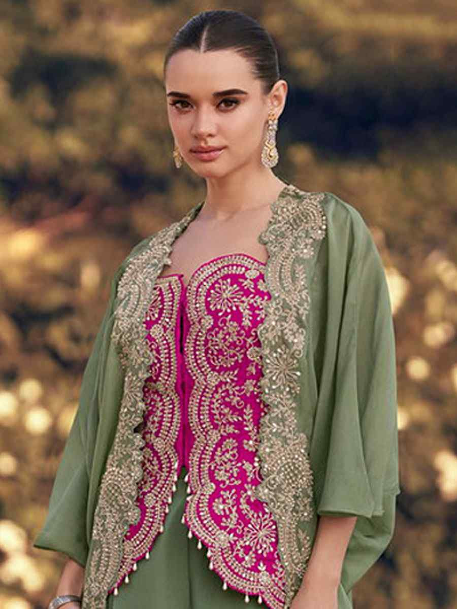 Green Heavy Chinon Embroidered Festival Casual Kurti Bottom Women Wear