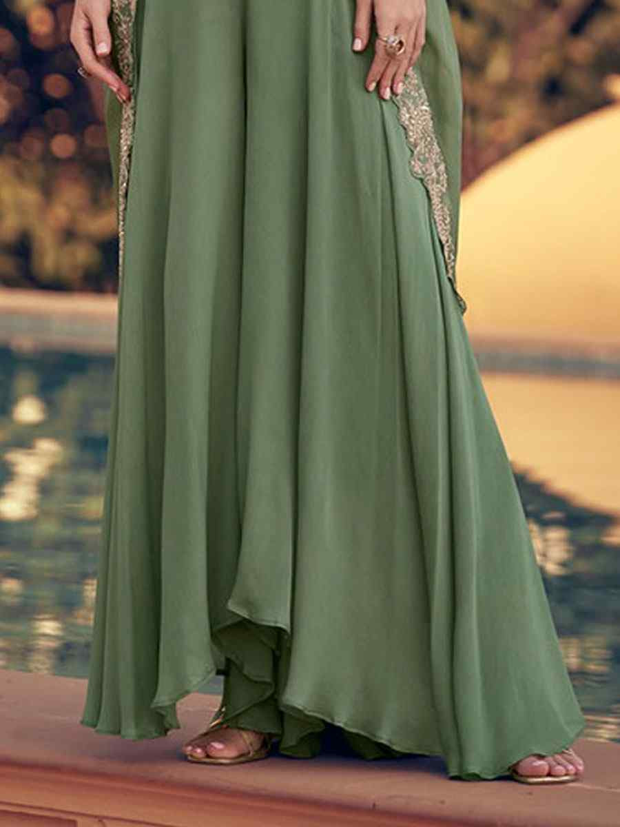 Green Heavy Chinon Embroidered Festival Casual Kurti Bottom Women Wear