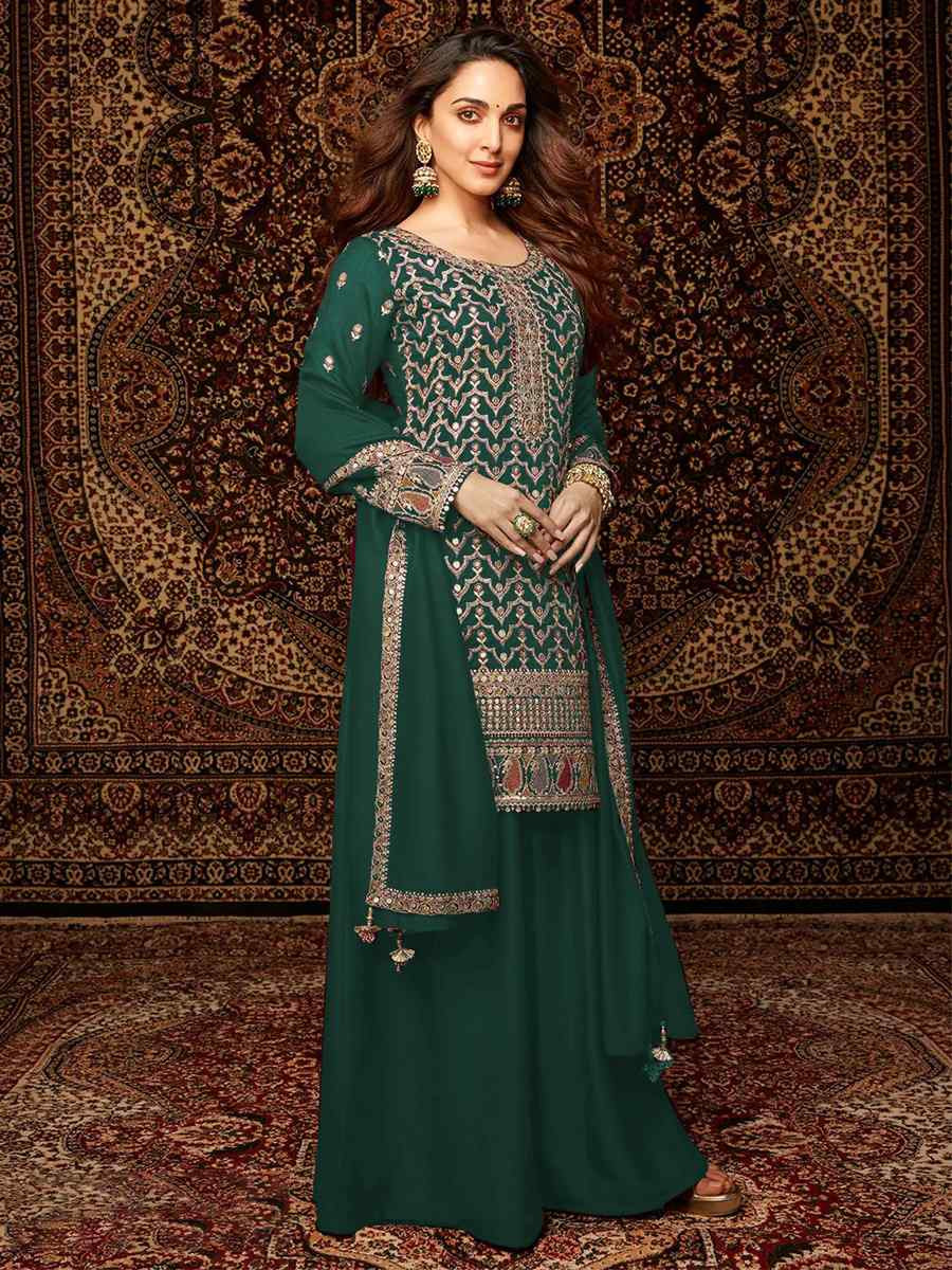 Green Heavy Chinon Embroidered Festival Wedding Palazzo Pant Salwar Kameez