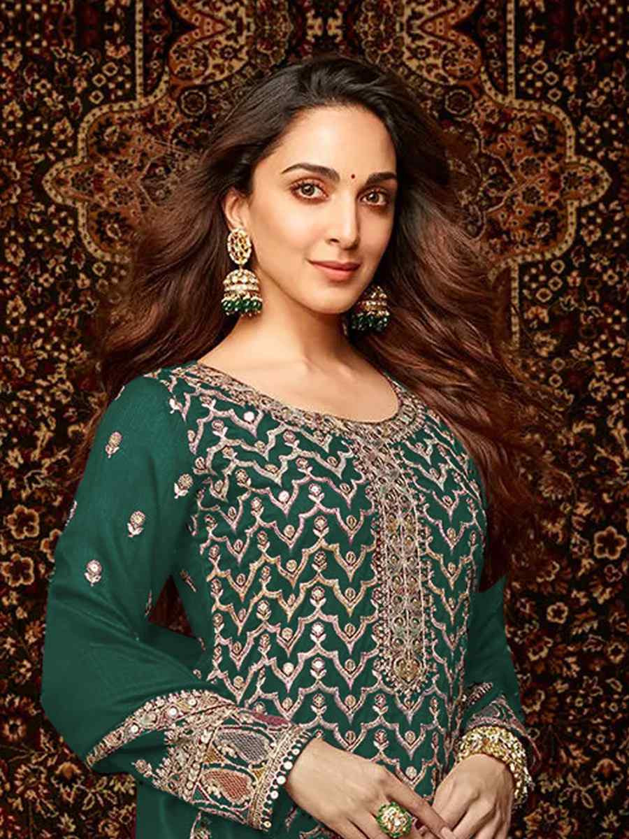 Green Heavy Chinon Embroidered Festival Wedding Palazzo Pant Salwar Kameez