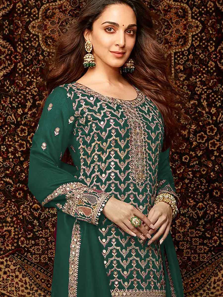 Green Heavy Chinon Embroidered Festival Wedding Palazzo Pant Salwar Kameez