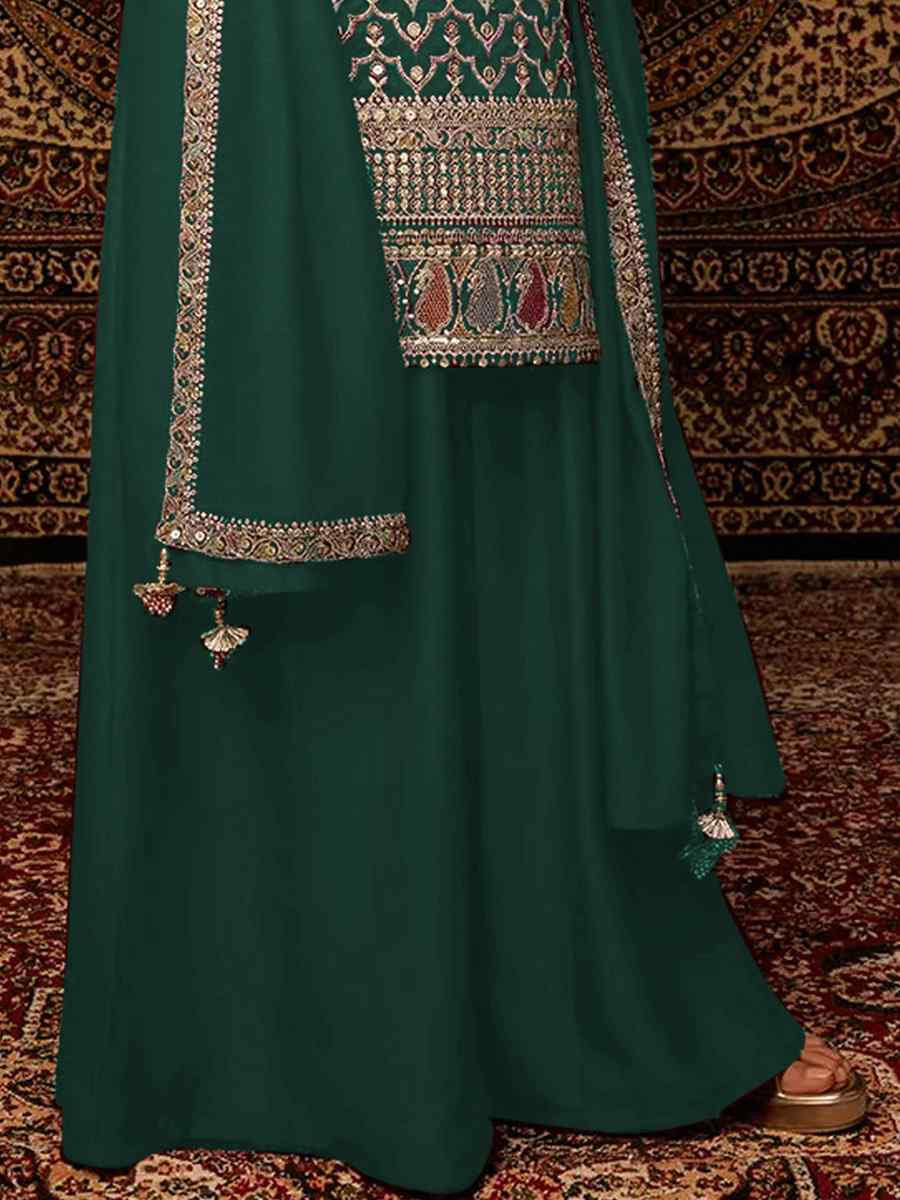 Green Heavy Chinon Embroidered Festival Wedding Palazzo Pant Salwar Kameez