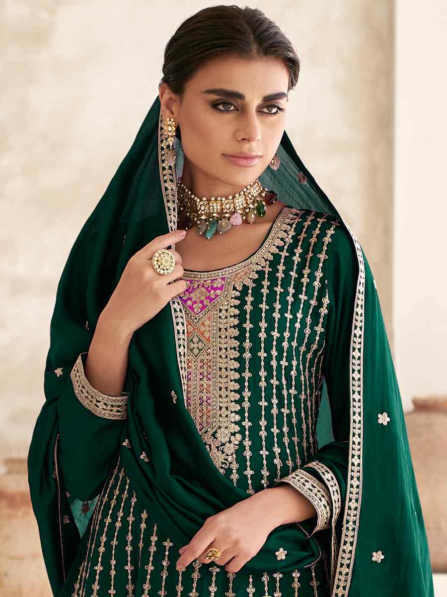 Green Heavy Chinon Embroidered Festival Wedding Patiala Salwar Kameez