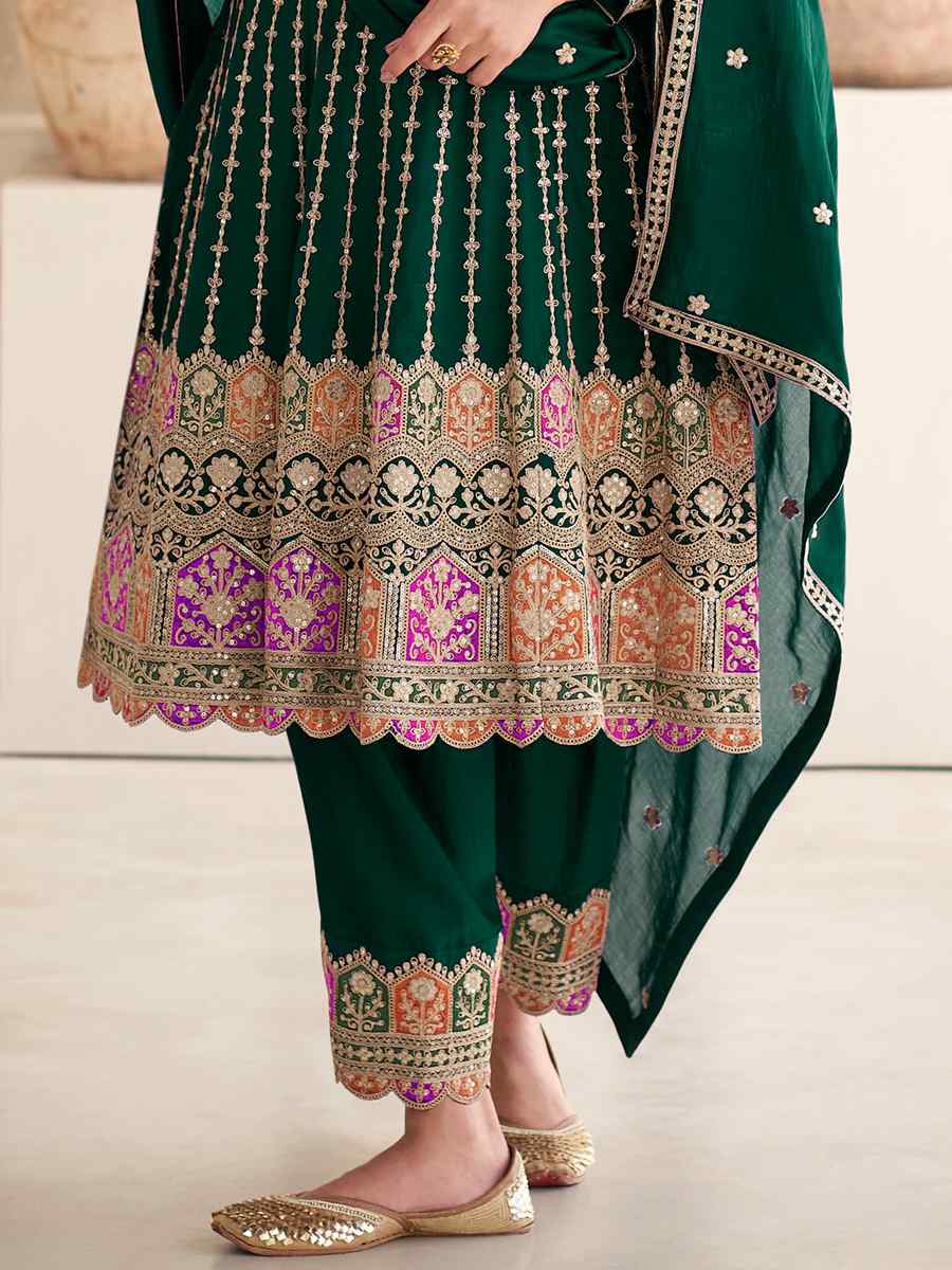 Green Heavy Chinon Embroidered Festival Wedding Patiala Salwar Kameez