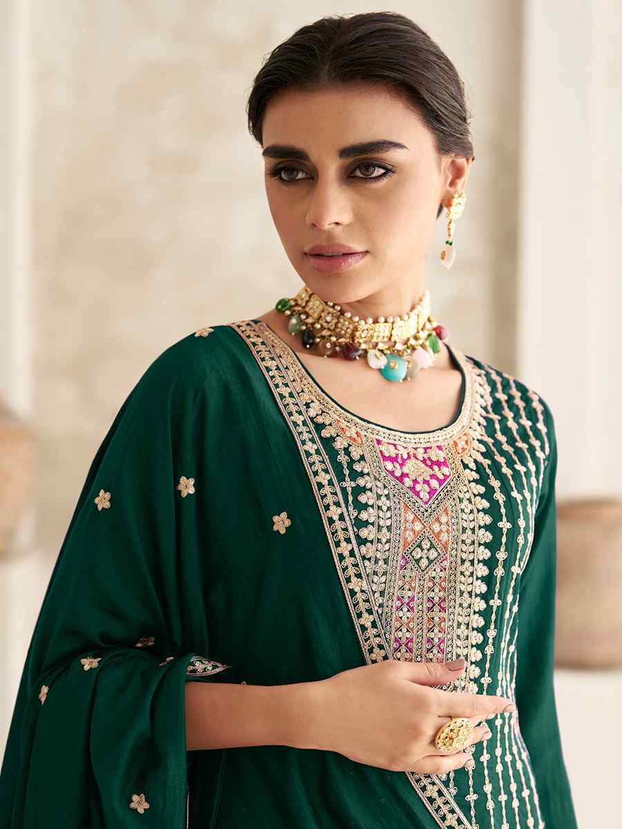 Green Heavy Chinon Embroidered Festival Wedding Patiala Salwar Kameez