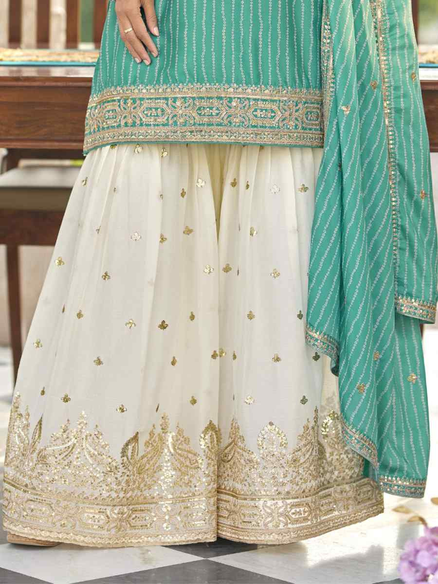 Green Heavy Chinon Silk Embroidered Festival Mehendi Ready Sharara Salwar Kameez