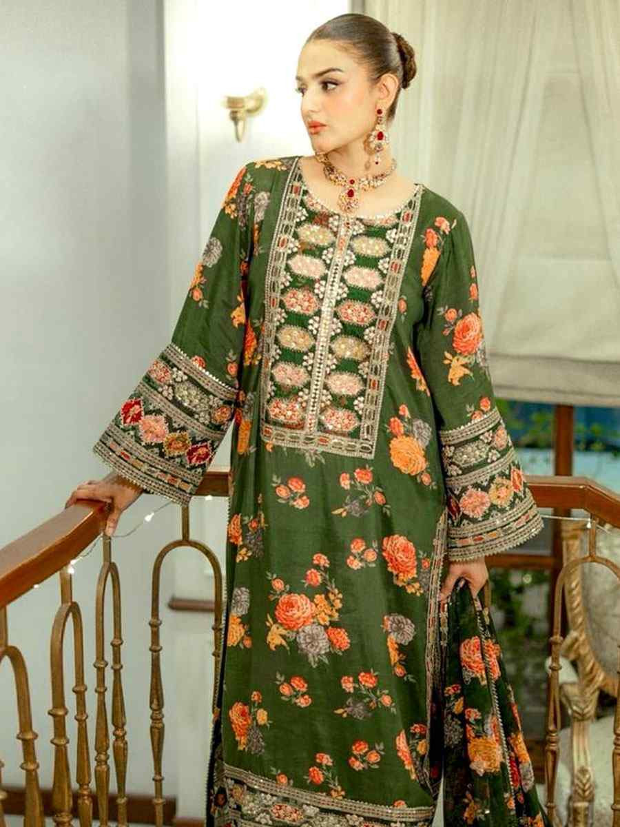 Green Heavy Chinon Silk Embroidered Party Wedding Ready Pant Salwar Kameez