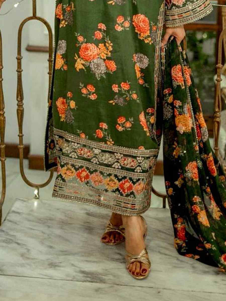 Green Heavy Chinon Silk Embroidered Party Wedding Ready Pant Salwar Kameez