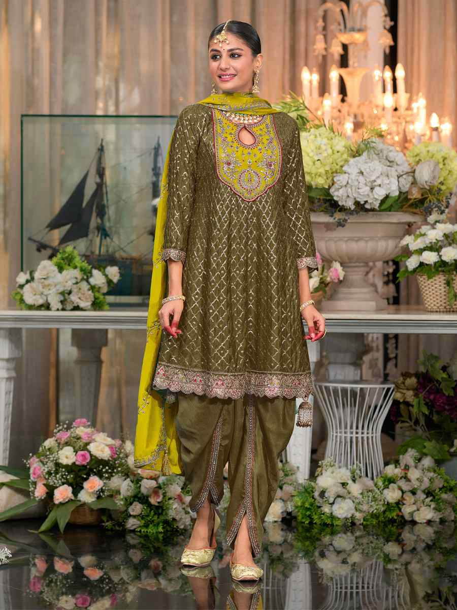 Green Heavy ChinonEmbroidery Casual Festival Doti Pant Salwar Kameez