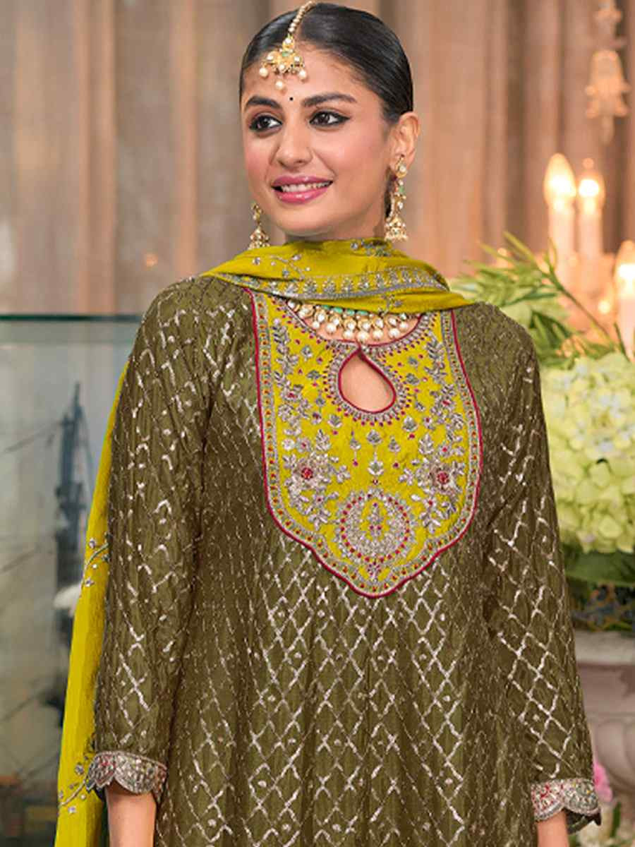 Green Heavy ChinonEmbroidery Casual Festival Doti Pant Salwar Kameez