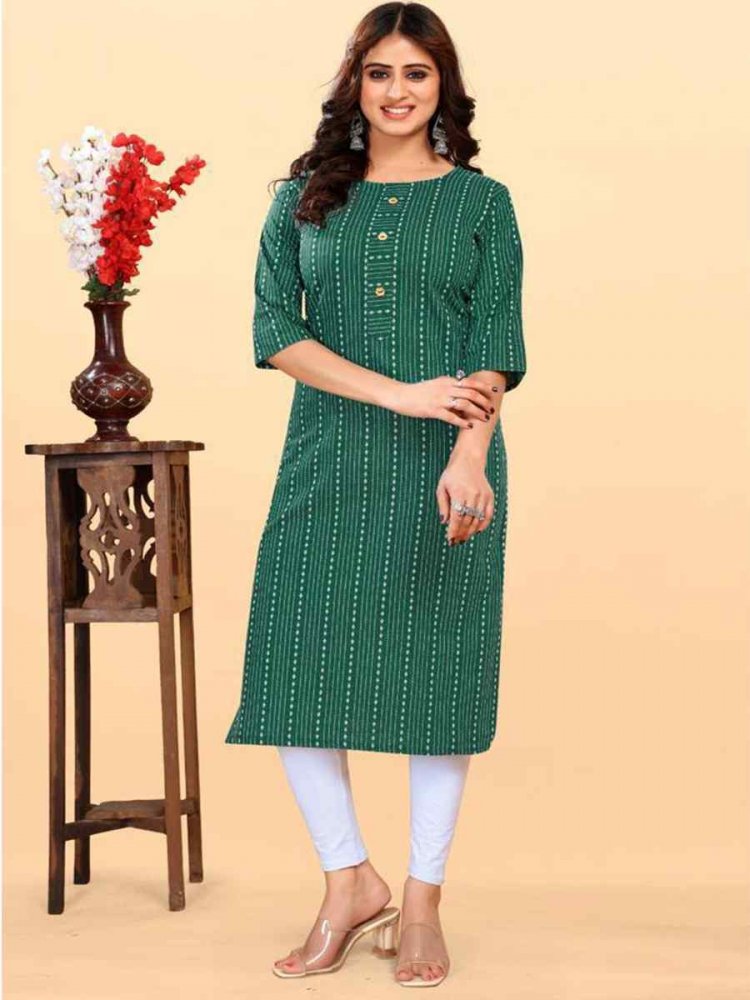 Green Heavy Cotton Handwoven Festival Casual Kurti