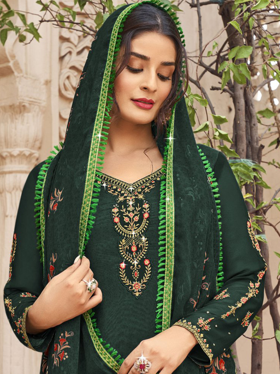 Green Heavy Crepe Embroidered Casual Festival Patiala Salwar Kameez